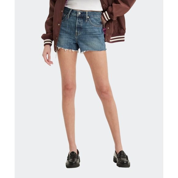 Levis 501 Womens Original Fit High-Rise Denim Shorts Button Fly Distressed Hem 2 - Picture 1 of 14